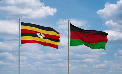 Malawi and Uganda flags, country relationship concept