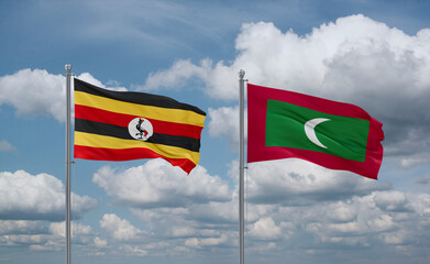 Maldives and Uganda flags, country relationship concept