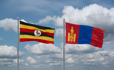 Mongolia and Uganda flags, country relationship concept
