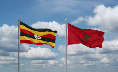 Morocco and Uganda flags, country relationship concept