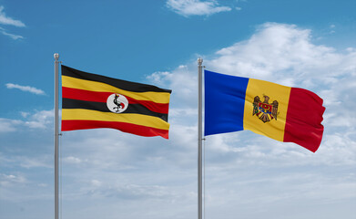Moldova and Uganda flags, country relationship concept