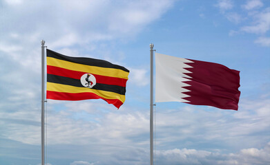 Qatar and Uganda flags, country relationship concept