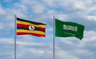 Uganda and Saudi Arabia flags, country relationship concepts