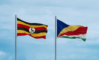 Seychelles and Uganda flags, country relationship concept