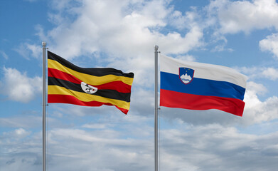 Slovenia and Uganda flags, country relationship concept