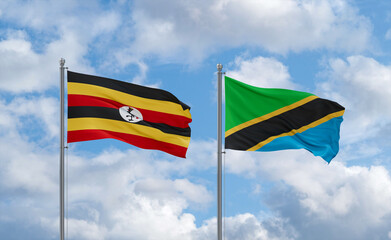 Tanzania and Uganda flags, country relationship concept