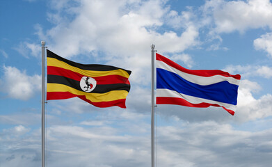 Thailand and Uganda flags, country relationship concept
