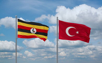 Turkey and Uganda flags, country relationship concept