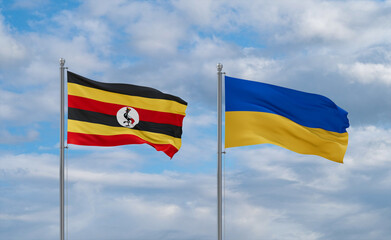 Ukraine and Uganda flags, country relationship concept