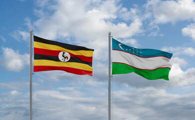 Uzbekistan and Uganda flags, country relationship concept