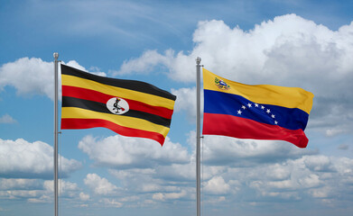 Venezuela and Uganda flags, country relationship concept