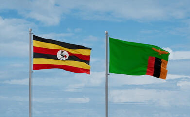 Zambia and Uganda flags, country relationship concept