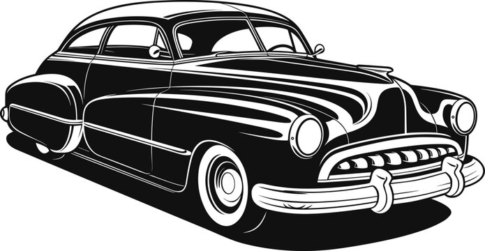 Vintage monochrome classic car on white background. Ai generated	