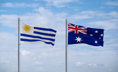 Australia and Uruguay flags, country relationship concept