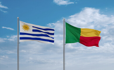 Benin and Uruguay flags, country relationship concept