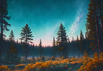 Foto auf Acrylglas Wald im Nebel Fairytale magical natural landscape scenery,Generative AI