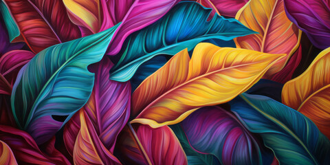 Obraz premium Generative ai watercolor seamless pattern of tropical leaves
