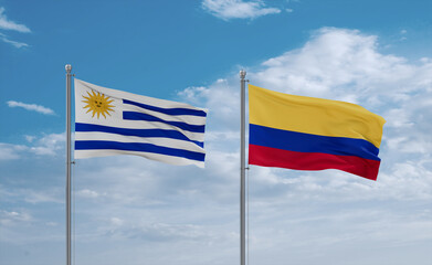 Colombia and Uruguay flags, country relationship concept