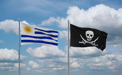 Pirate and Uruguay flags, country relationship concept