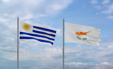Cyprus and Uruguay flags, country relationship concept