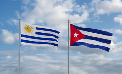 Cuba and Uruguay flags, country relationship concept