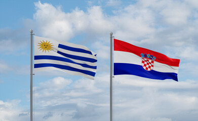 Croatia and Uruguay flags, country relationship concept