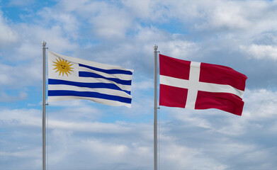Denmark and Uruguay flags, country relationship concept