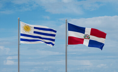 Belgium and Uruguay flags, country relationship concept