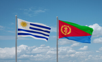 Eritrea and Uruguay flags, country relationship concept