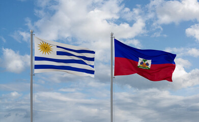 Haiti and Uruguay flags, country relationship concept