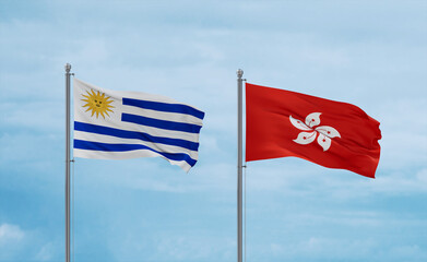 Hong Kong and Uruguay flags, country relationship concept