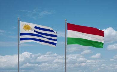 Hungary and Uruguay flags, country relationship concept