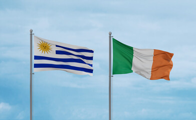 Ireland and Uruguay flags, country relationship concept