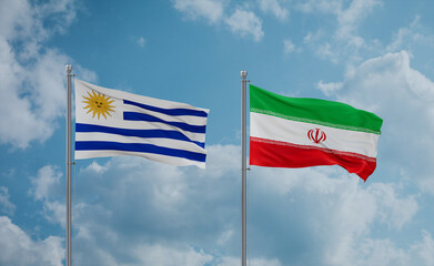 Iran and Uruguay flags, country relationship concept