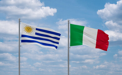 Italy and Uruguay flags, country relationship concept