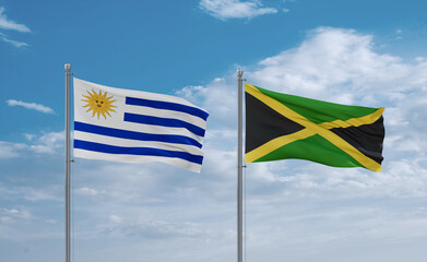 Jamaica and Uruguay flags, country relationship concept