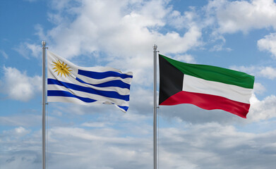 Kuwait and Uruguay flags, country relationship concept
