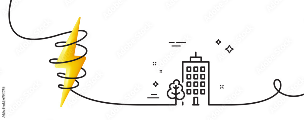 Poster skyscraper buildings line icon. continuous one line with curl. city architecture with tree sign. tow