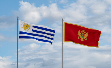 Montenegro and Uruguay flags, country relationship concept