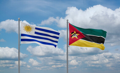 Mozambique and Uruguay flags, country relationship concept