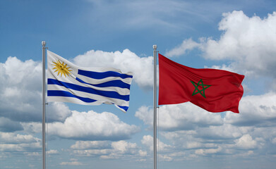 Morocco and Uruguay flags, country relationship concept