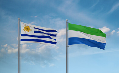 Sierra Leone and Uruguay flags, country relationship concept