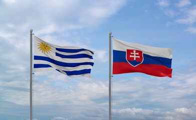 Slovakia and Uruguay flags, country relationship concept