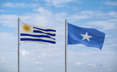 Somalia and Uruguay flags, country relationship concept