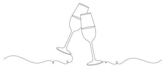 champagne glass line art style. elements of celebration, new year, anniversary