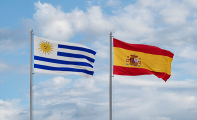 Spain and Uruguay flags, country relationship concept
