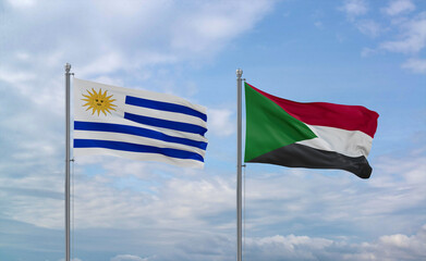 Sudan and Uruguay flags, country relationship concept