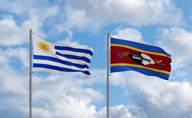 Eswatini and Uruguay flags, country relationship concept