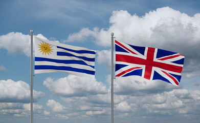 United Kingdom and Uruguay flags, country relationship concept