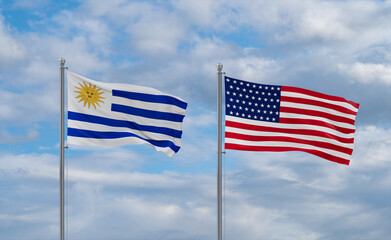 USA and Uruguay flags, country relationship concepts